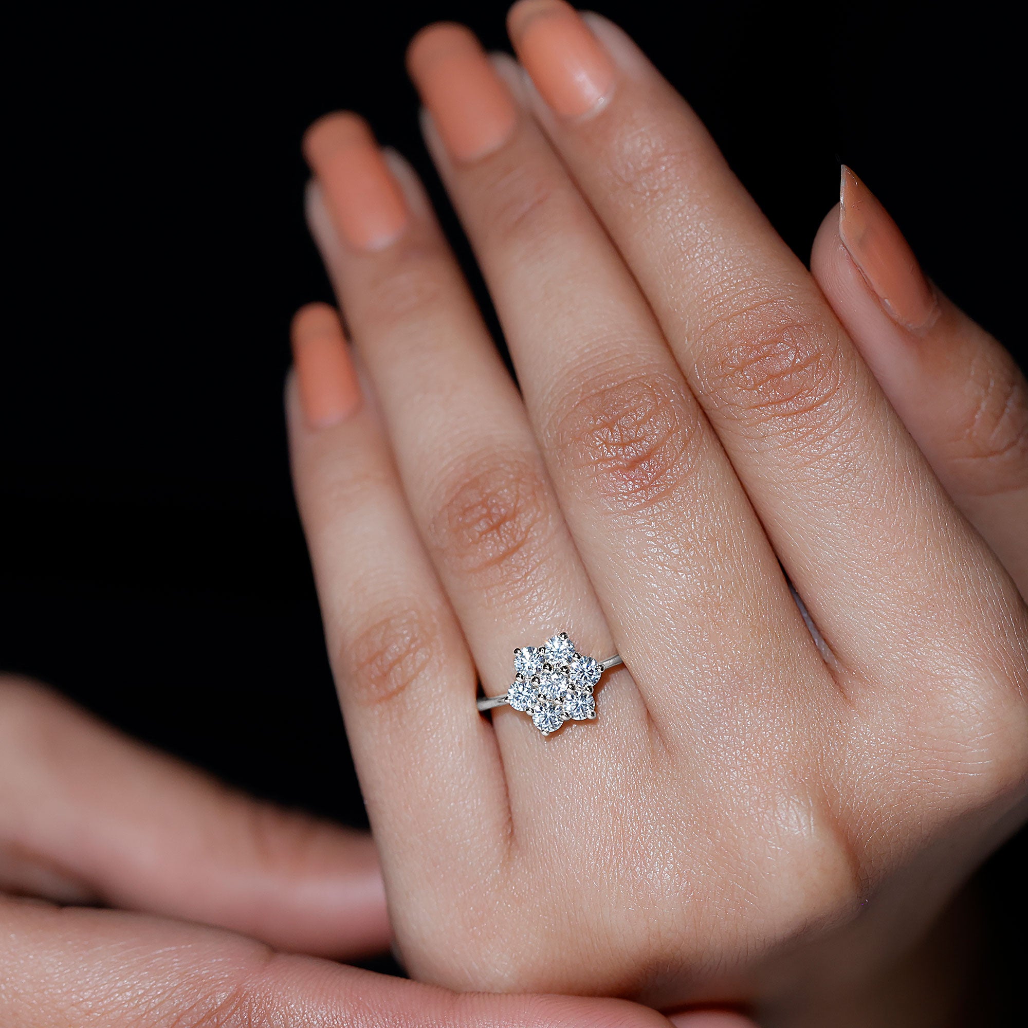 Rosec Jewels-Natural Diamond Flower Cluster Engagement Ring for Women
