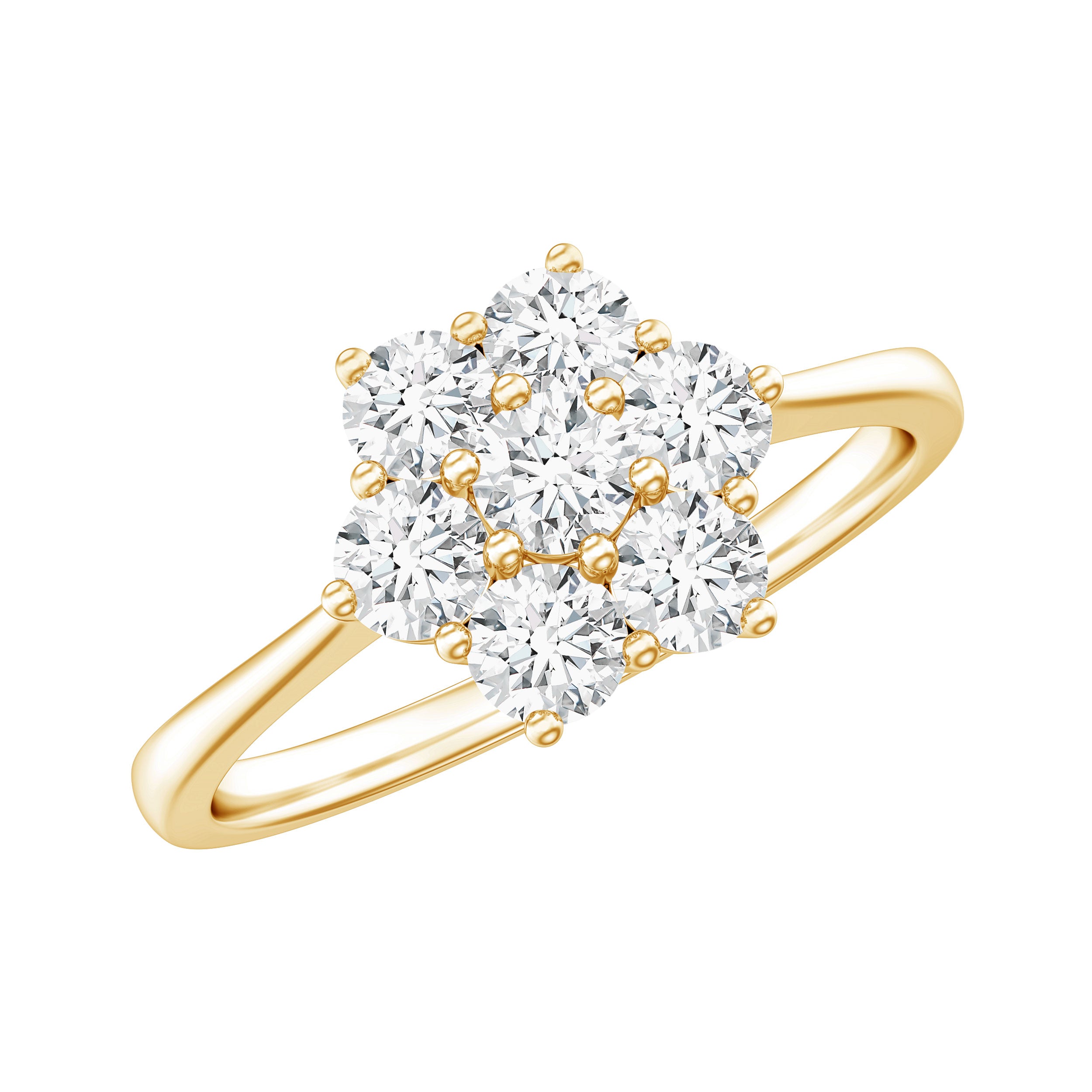 Rosec Jewels-Round Shape Moissanite Cluster Flower Engagement Ring