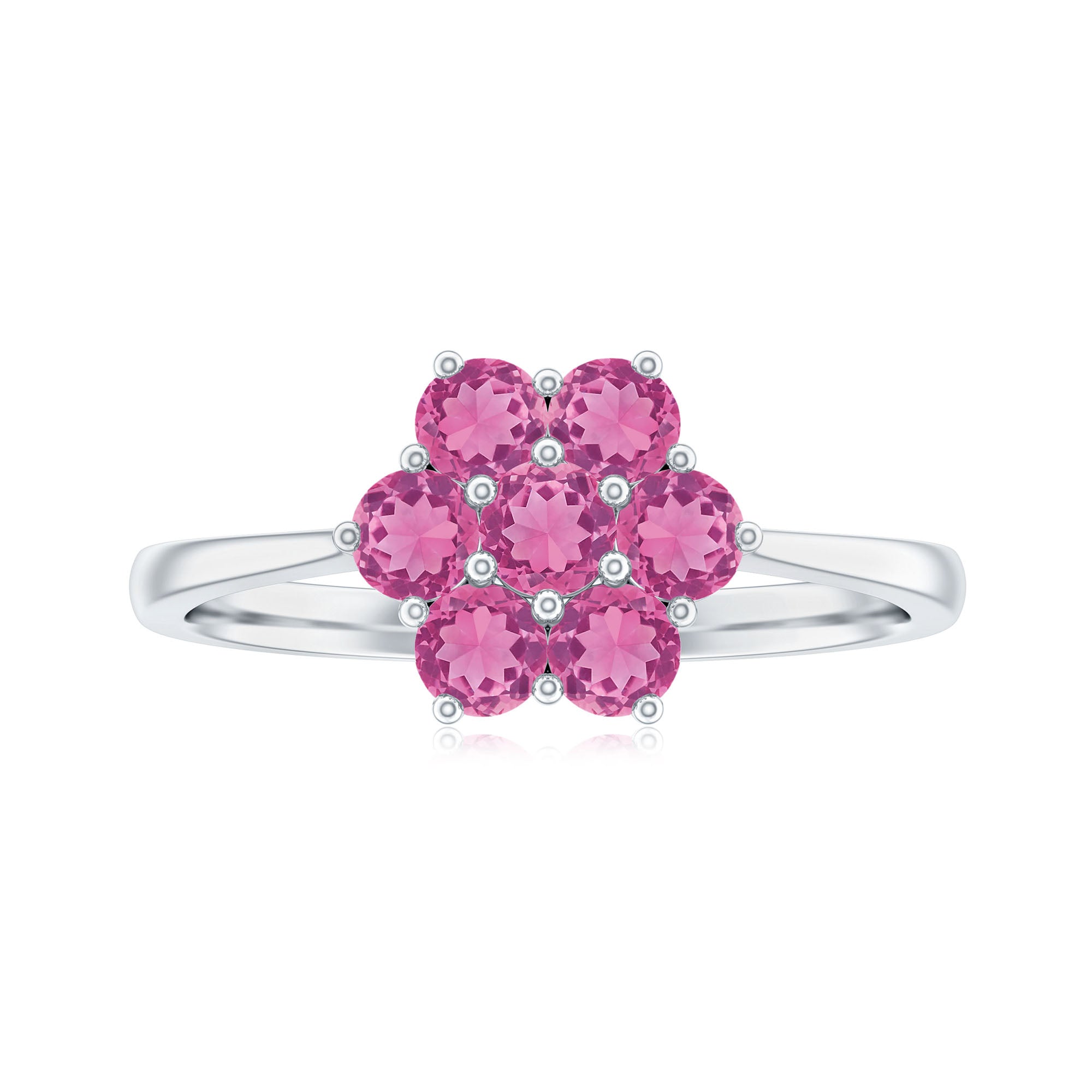 Round Shape Pink Tourmaline Flower Engagement Ring AAA - Rosec Jewels