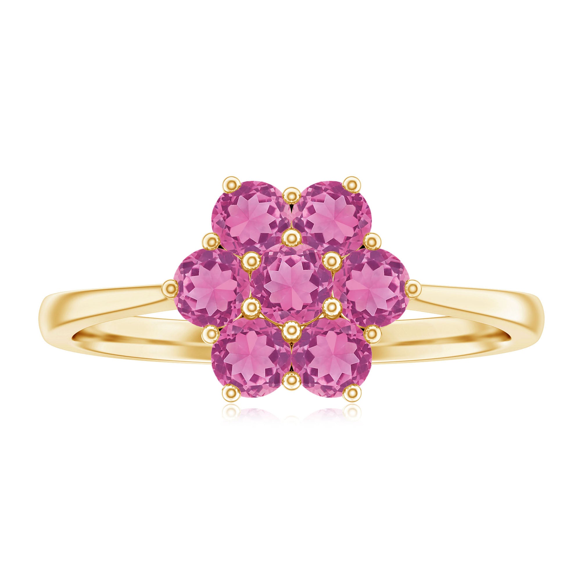 Rosec Jewels-Round Shape Pink Tourmaline Flower Engagement Ring