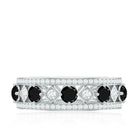 Antique Looking Black Onyx and Moissanite Wide Wedding Band AAA - Rosec Jewels