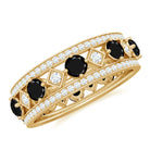 Antique Looking Black Onyx and Moissanite Wide Wedding Band AAA - Rosec Jewels