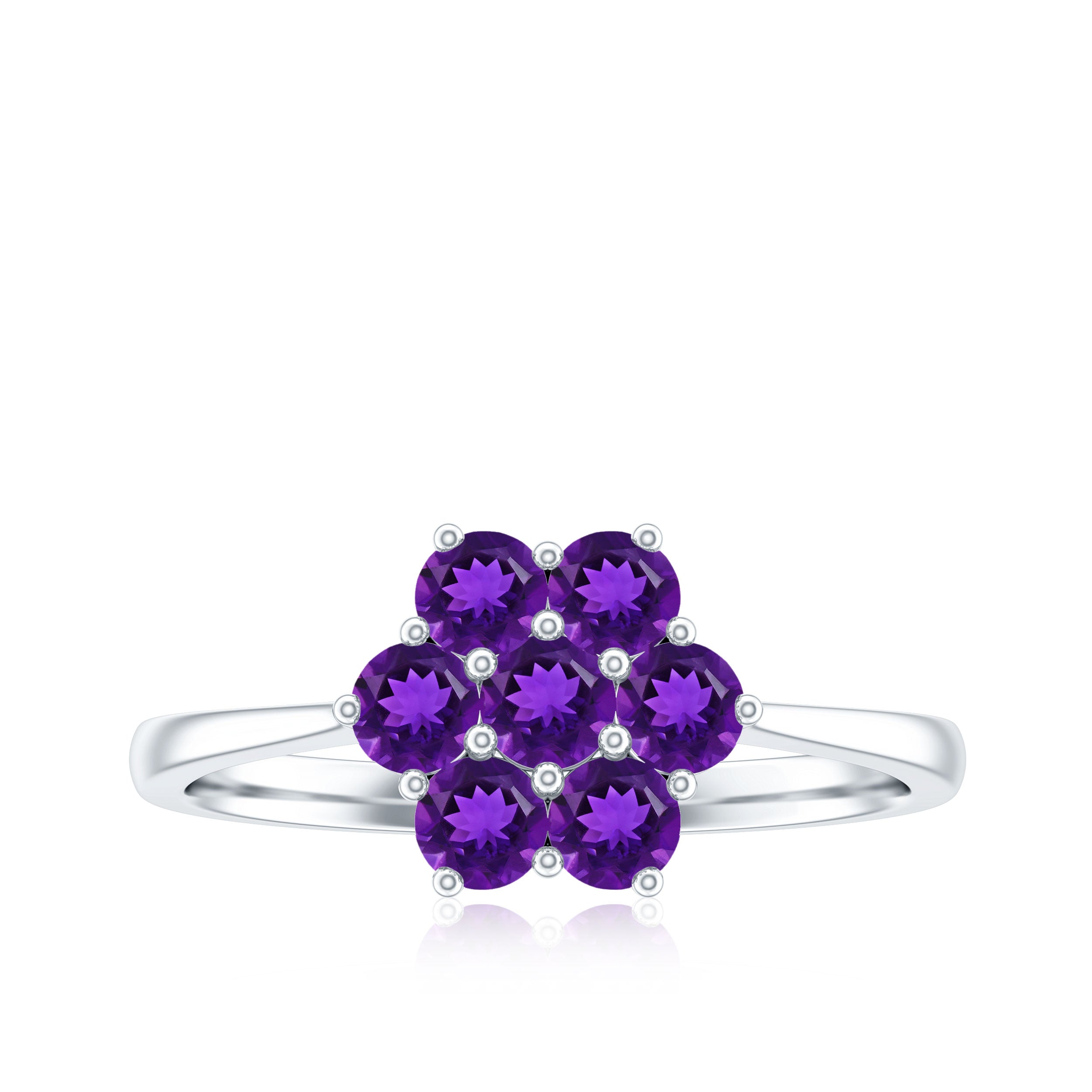 Rosec Jewels-3/4 CT Round Shape Amethyst Cluster Flower Ring