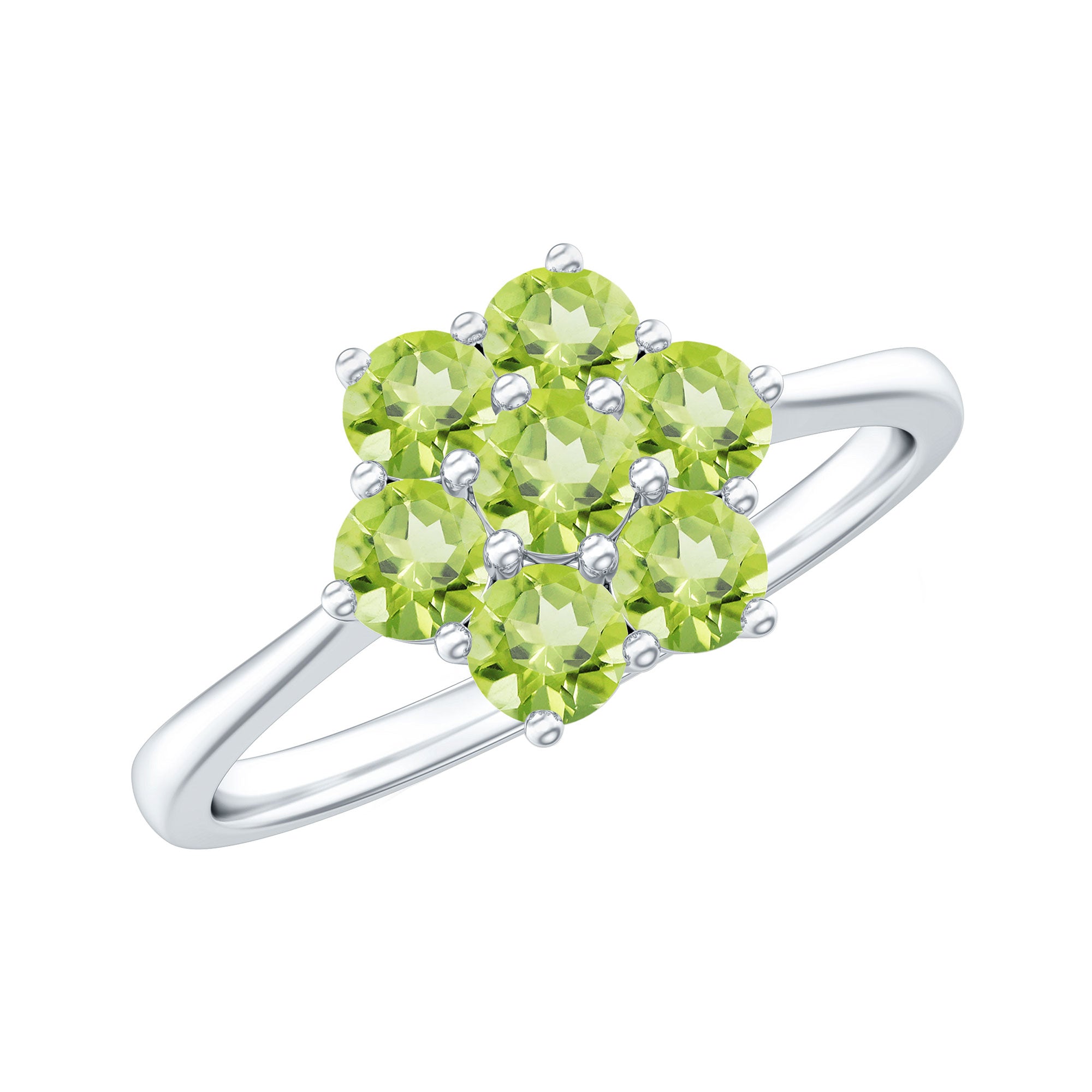 1.25 CT Round Shape Peridot Cluster Flower Ring