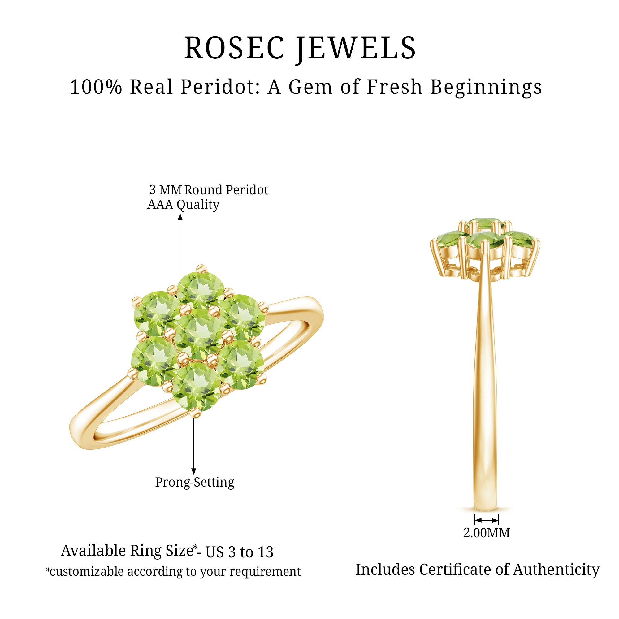 Rosec Jewels-Natural Peridot Flower Cluster Engagement Ring