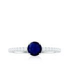 0.95 Carat Round Blue Sapphire Solitaire Ring with Diamond Side Stones AAA - Rosec Jewels