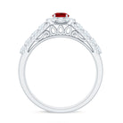 Rosec Jewels-Lab Created Ruby Side Stone Engagement Ring with Moissanite