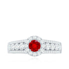 Rosec Jewels-Lab Created Ruby Side Stone Engagement Ring with Moissanite