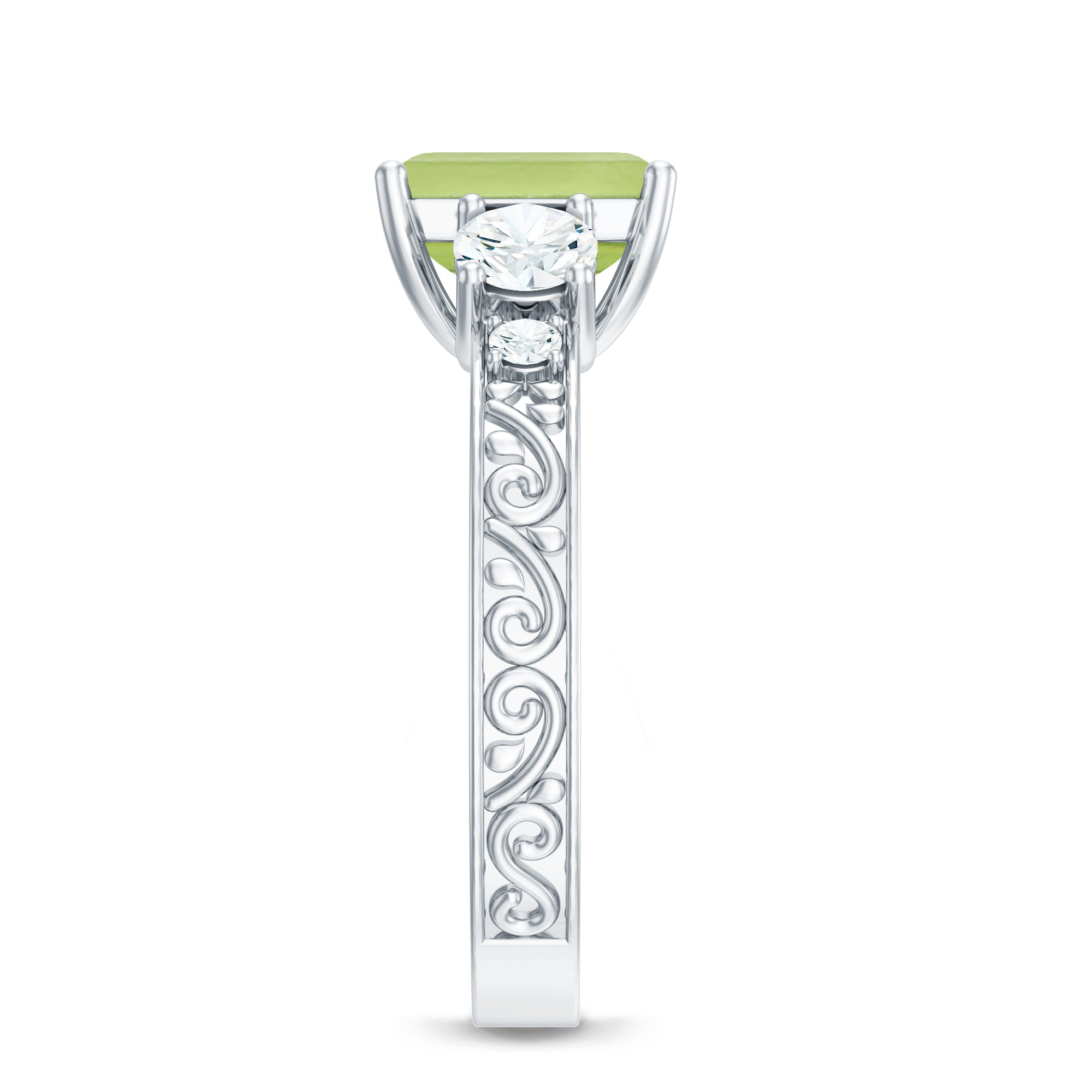 Vintage Style 1.8 Carat Peridot Emerald Cut Engagement Ring with Moissanite AAA - Rosec Jewels