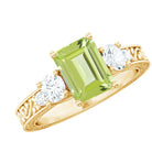 Vintage Style 1.8 Carat Peridot Emerald Cut Engagement Ring with Moissanite AAA - Rosec Jewels
