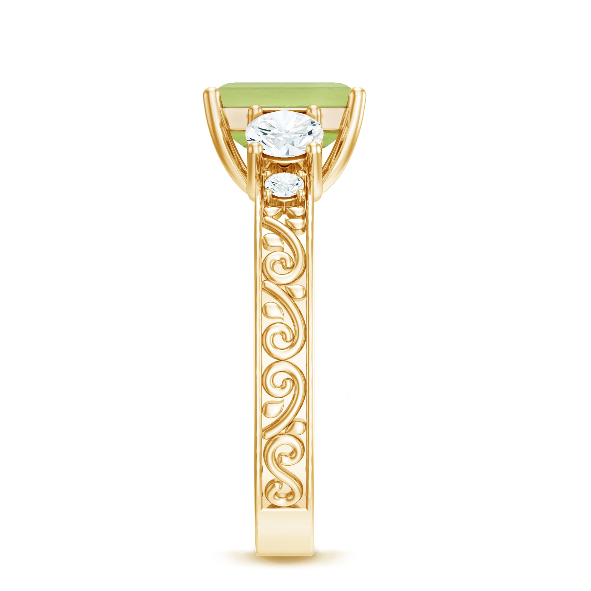 Vintage Style 1.8 Carat Peridot Emerald Cut Engagement Ring with Moissanite AAA - Rosec Jewels