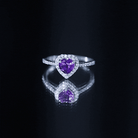 Rosec Jewels-Natural 0.9 Carat Amethyst Heart Engagement Ring with Diamond Halo