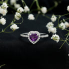 Rosec Jewels-Natural 0.9 Carat Amethyst Heart Engagement Ring with Diamond Halo