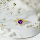 Rosec Jewels-Natural 0.9 Carat Amethyst Heart Engagement Ring with Diamond Halo