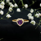 Rosec Jewels-Natural 0.9 Carat Amethyst Heart Engagement Ring with Diamond Halo
