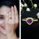 Rosec Jewels-Natural 0.9 Carat Amethyst Heart Engagement Ring with Diamond Halo