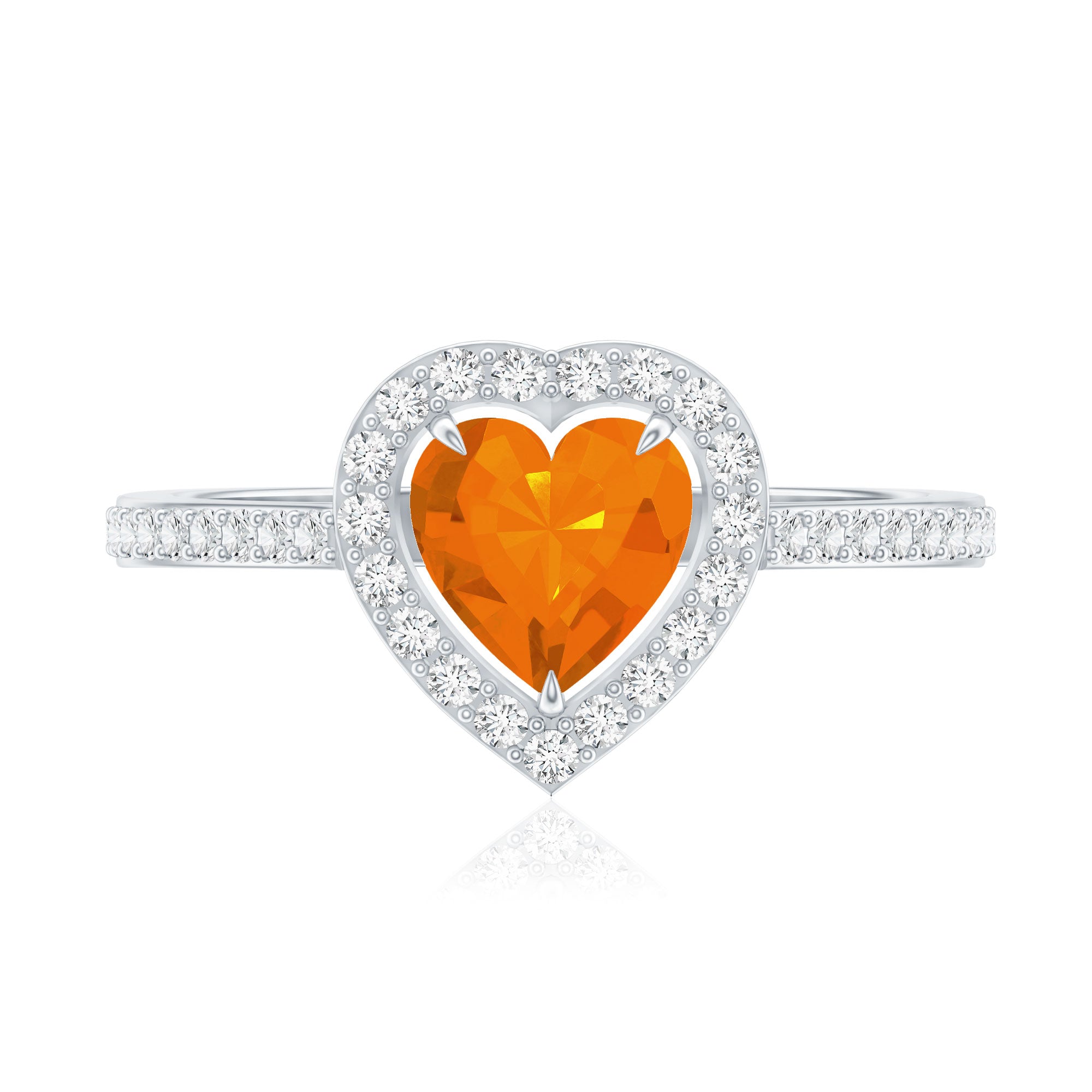 1 Carat Heart Shape Fire Opal Engagement Ring with Diamond Halo AAA - Rosec Jewels
