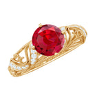 Vintage Looking Lab Ruby and Diamond Engagement Ring AAAA - Rosec Jewels