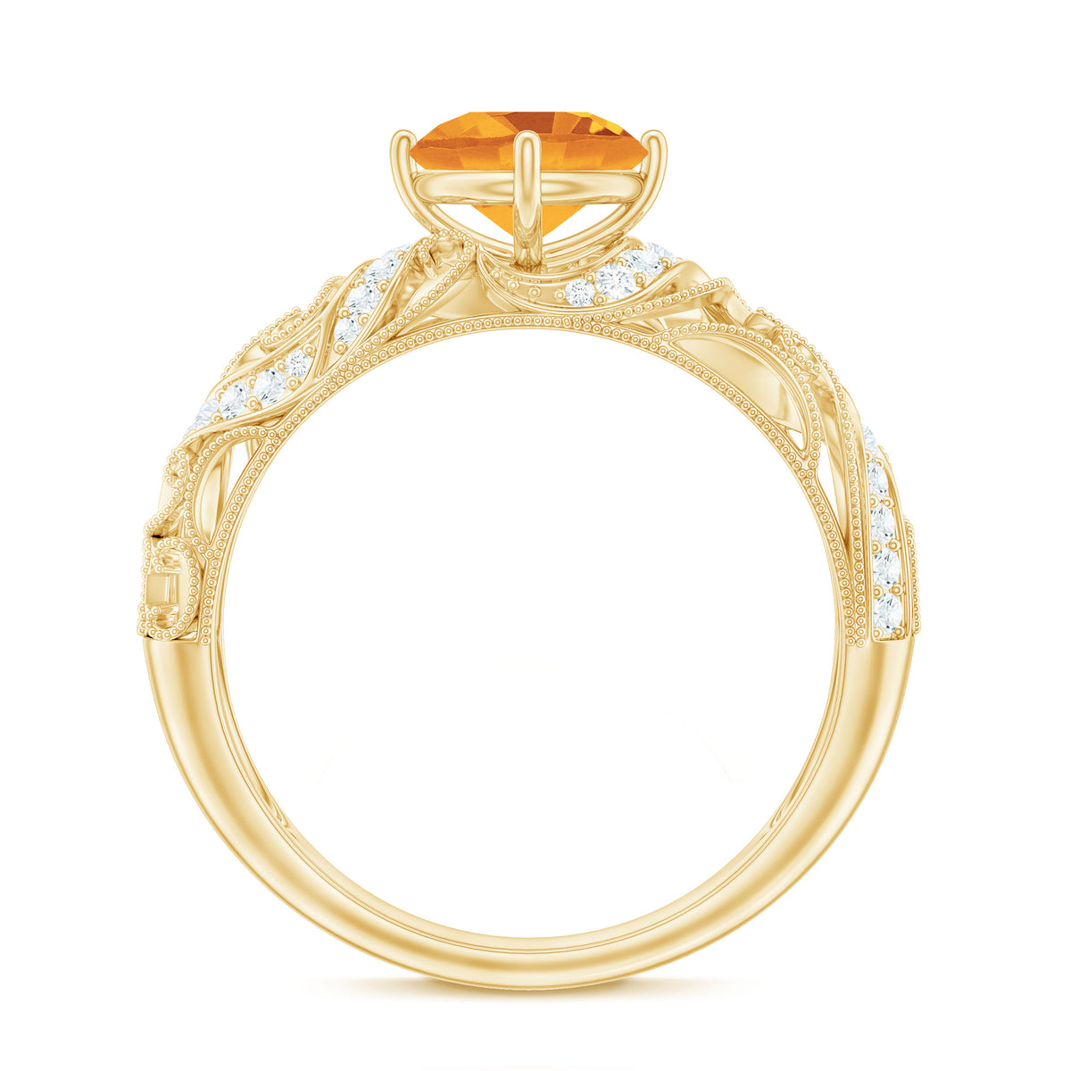 Genuine Citrine Vintage Looking Engagement Ring with Diamond AAA - Rosec Jewels