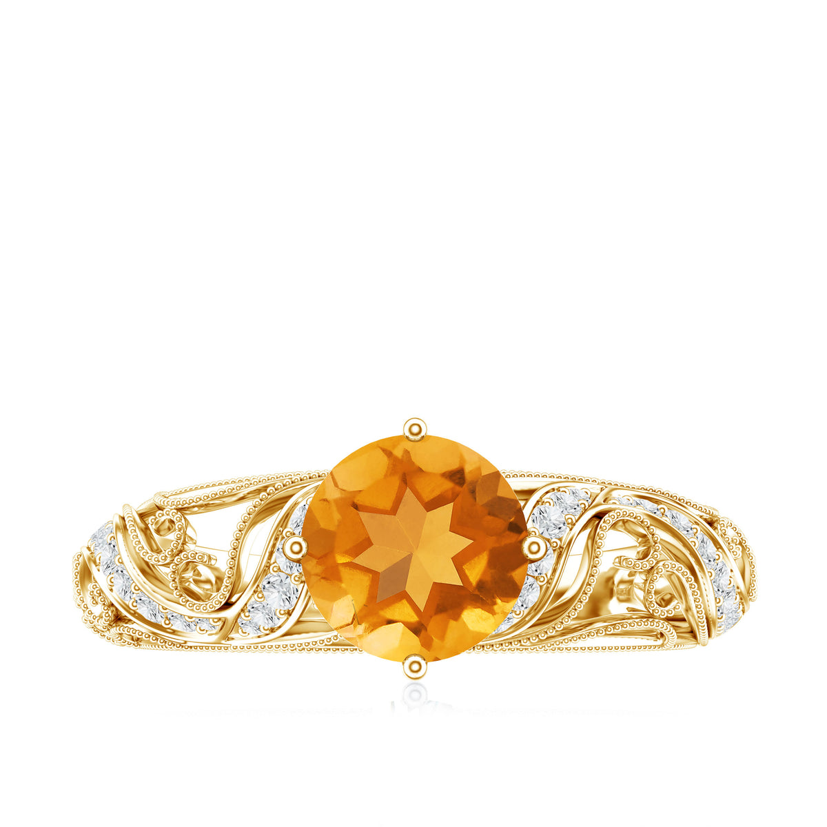 Genuine Citrine Vintage Looking Engagement Ring with Diamond AAA - Rosec Jewels