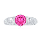 Rosec Jewels-Lab Grown Pink Sapphire Antique Engagement Ring With Diamond
