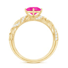 Rosec Jewels-Lab Grown Pink Sapphire Antique Engagement Ring With Diamond