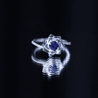 Real 0.9 Carat Blue Sapphire Rose Flower Engagement Ring with Diamond Bypass Shank AAA - Rosec Jewels