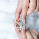 Rosec Jewels-Flower Inspired Fire Opal Engagement Ring with Diamond