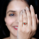 Rosec Jewels-Flower Inspired Fire Opal Engagement Ring with Diamond