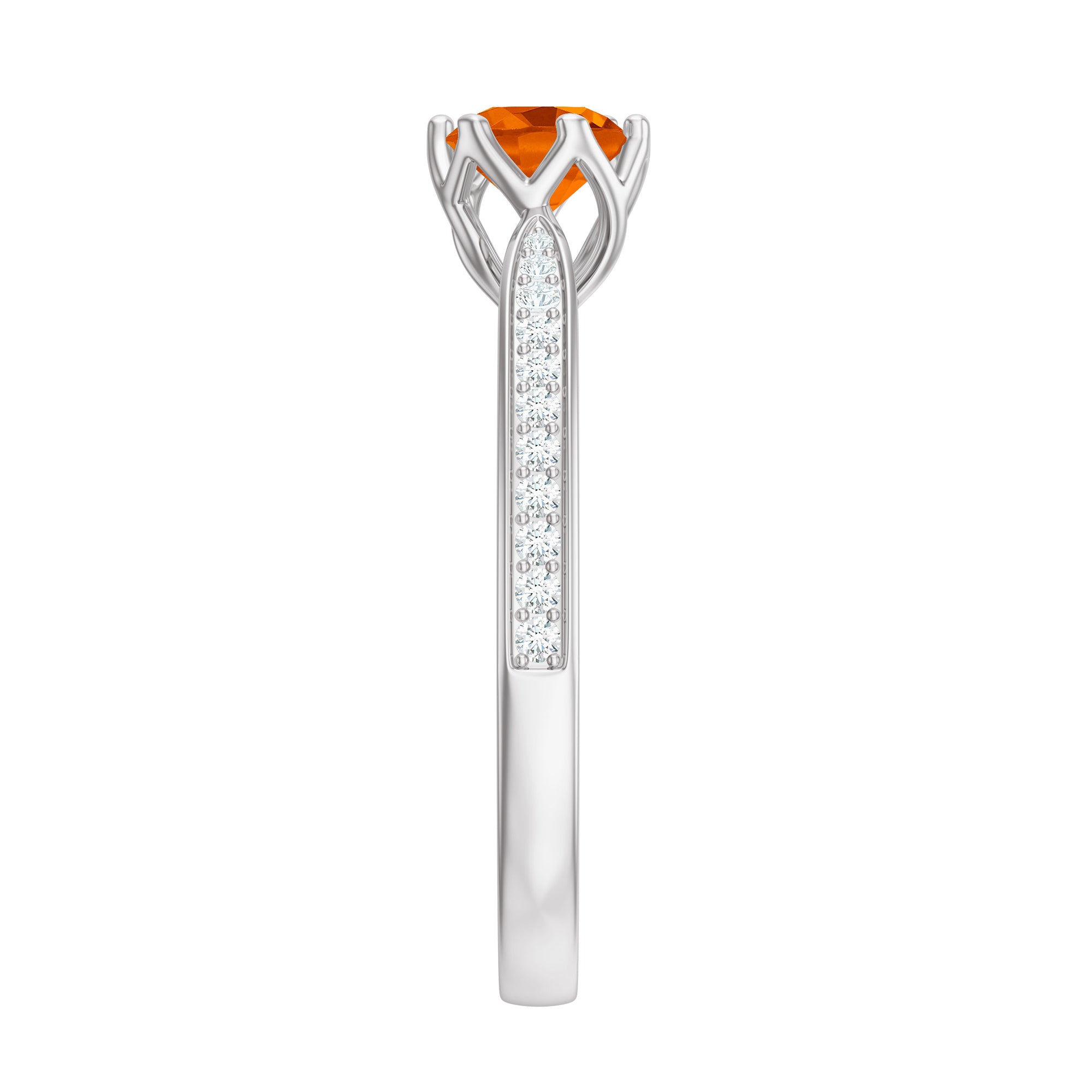 Rosec Jewels-Genuine Fire Opal Solitaire Engagement Ring with Diamond