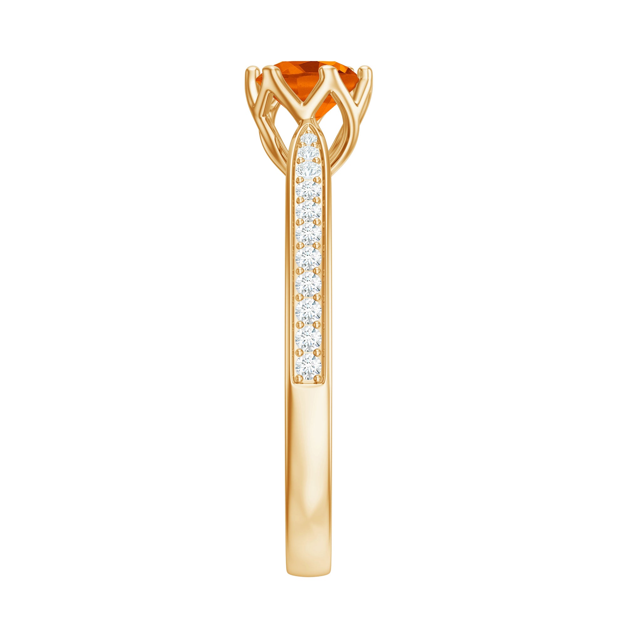Rosec Jewels-Genuine Fire Opal Solitaire Engagement Ring with Diamond