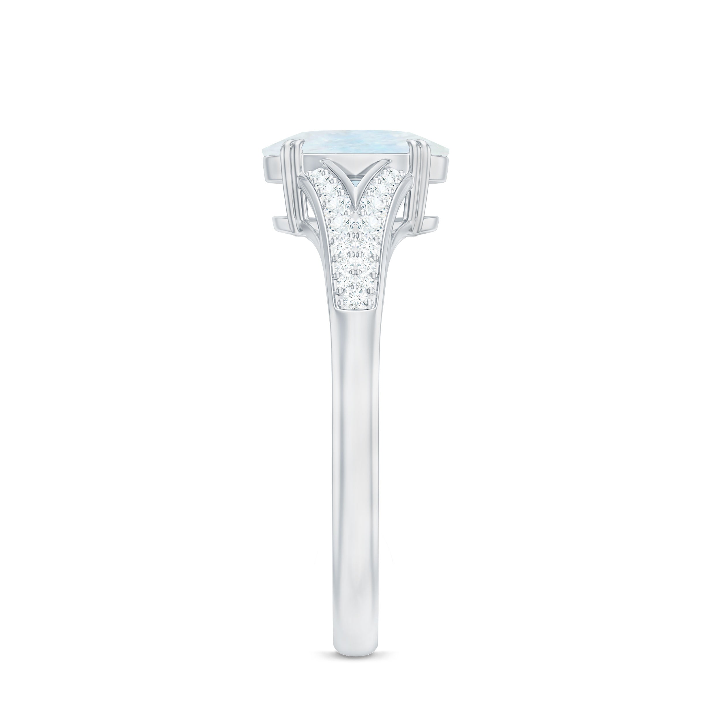 3/4 CT Oval Cut Moonstone Solitaire Engagement Ring with Diamond Accent AAA - Rosec Jewels