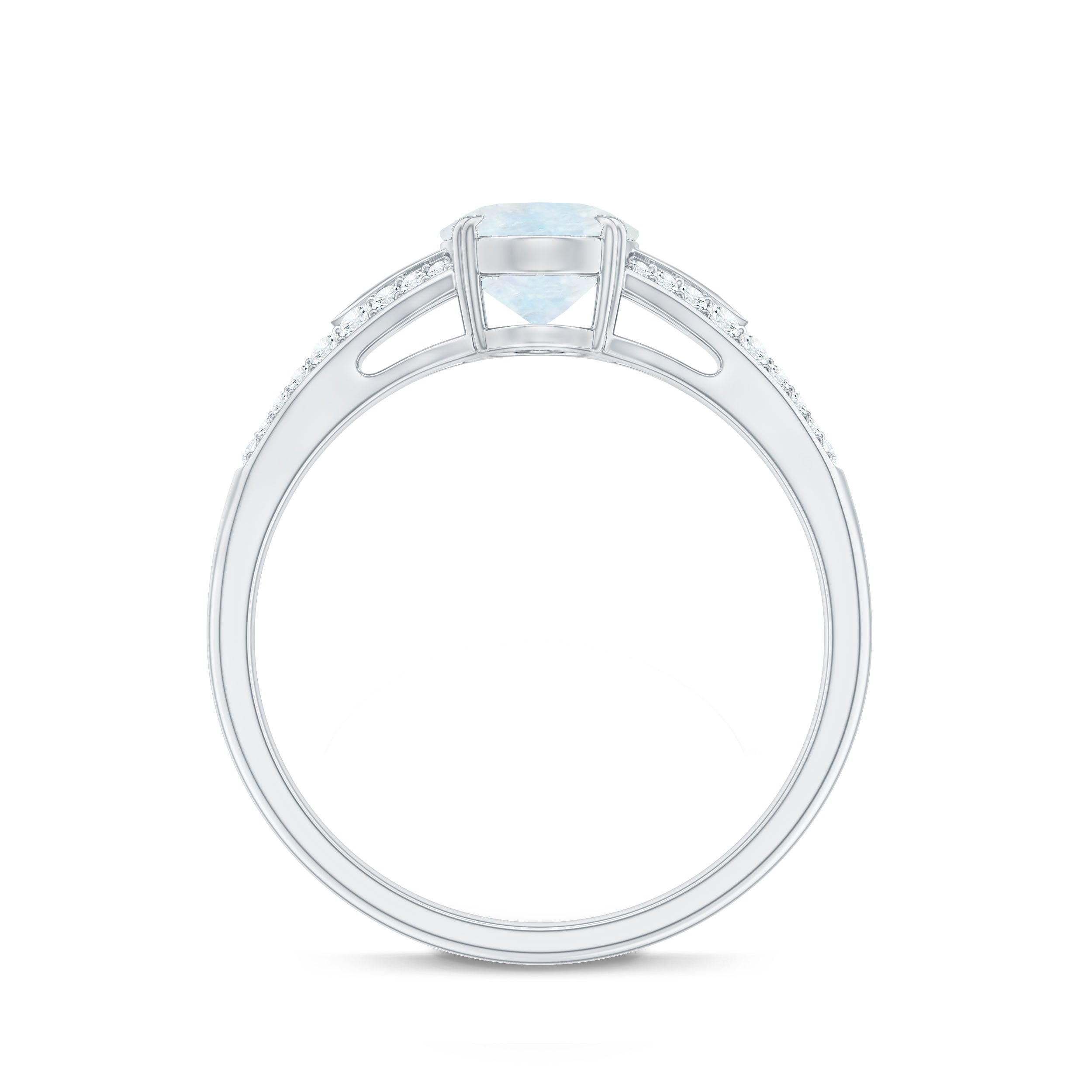 3/4 CT Oval Cut Moonstone Solitaire Engagement Ring with Diamond Accent AAA - Rosec Jewels