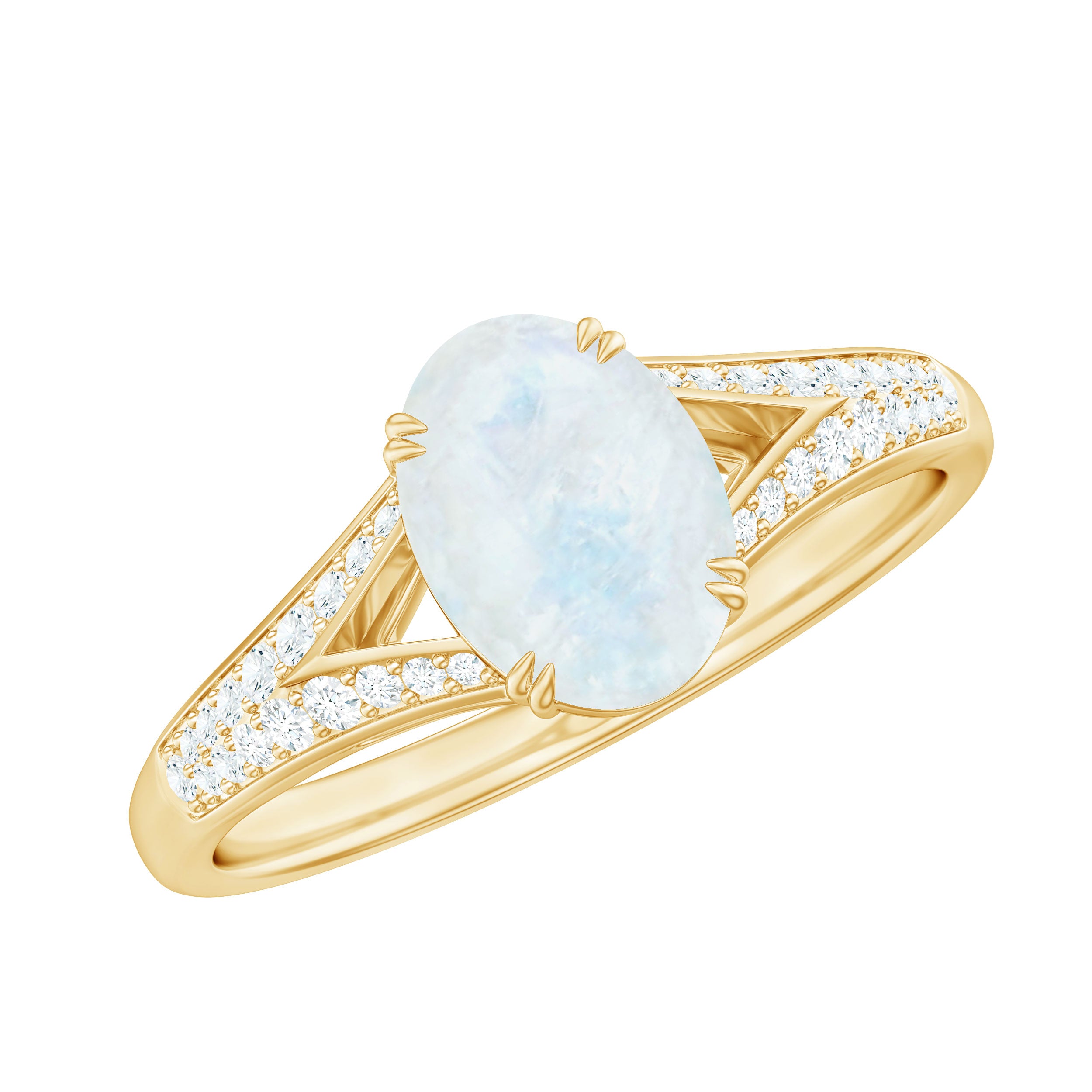 3/4 CT Oval Cut Moonstone Solitaire Engagement Ring with Diamond Accent AAA - Rosec Jewels