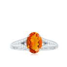 1 Carat Oval Fire Opal Engagement Ring with Diamond Split Shank AAA - Rosec Jewels