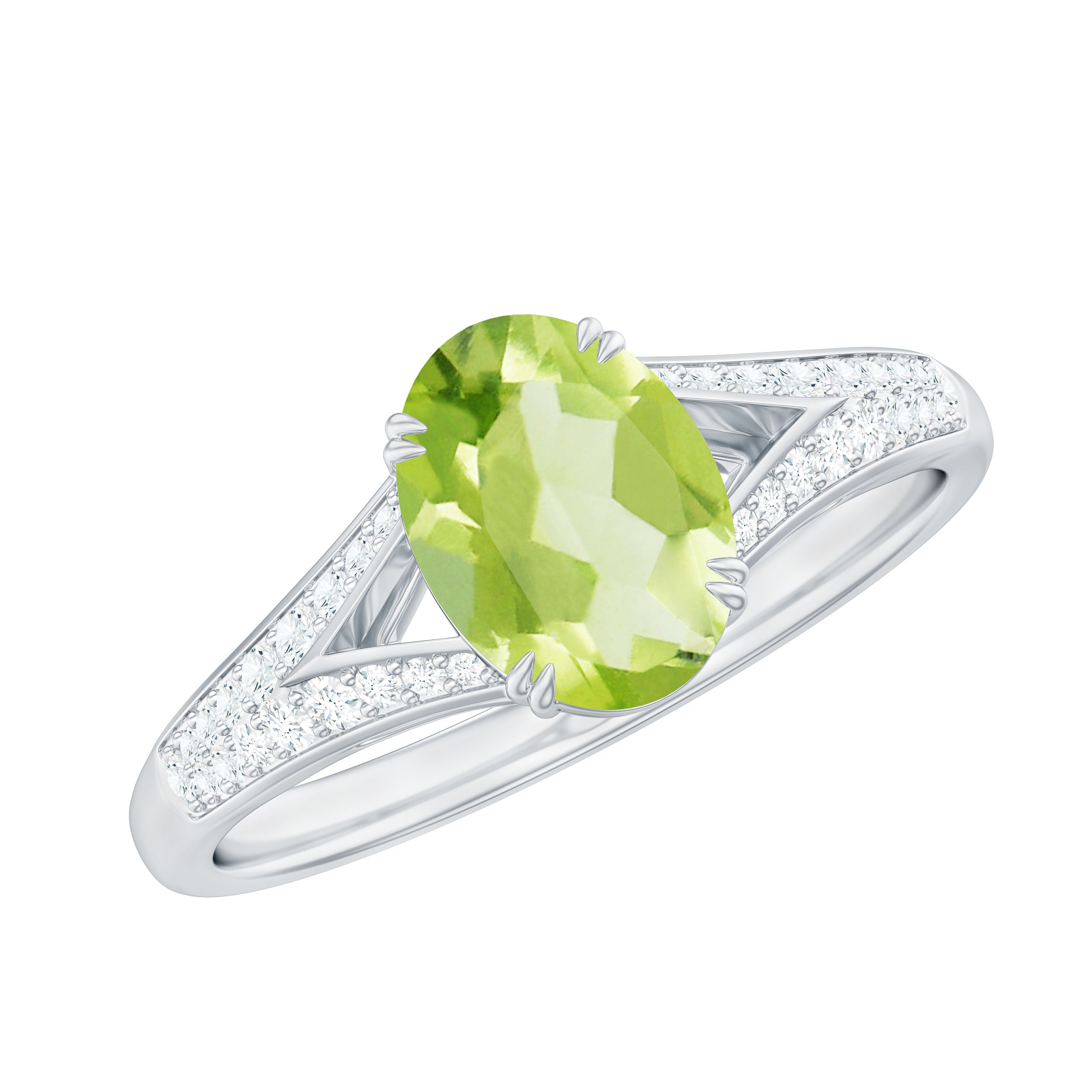 Rosec Jewels-Natural 1 Carat Peridot Oval Engagement Ring with Diamond Split Shank