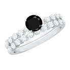 Round Cut Black Onyx and Diamond Stacking Wedding Ring Set AAA - Rosec Jewels