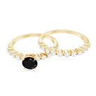 Round Cut Black Onyx and Diamond Stacking Wedding Ring Set AAA - Rosec Jewels
