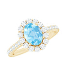 Rosec Jewels-Real 1 Carat Oval Shape Aquamarine Halo Engagement Ring with Certificate