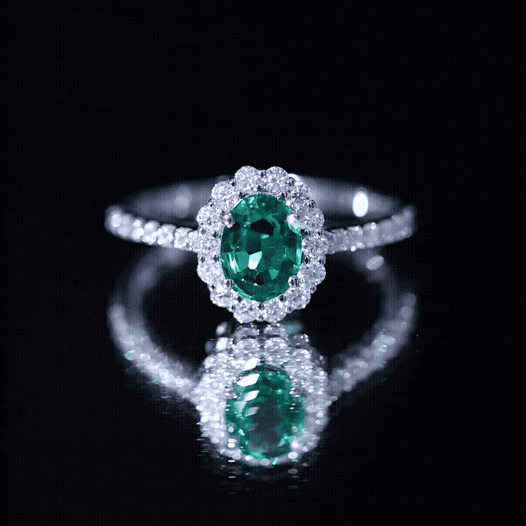 Certified 6X8 mm Oval Lab Grown Emerald Halo Engagement Ring AAAA - Rosec Jewels