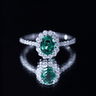 Certified 6X8 mm Oval Lab Grown Emerald Halo Engagement Ring AAAA - Rosec Jewels