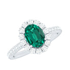 Certified 6X8 mm Oval Lab Grown Emerald Halo Engagement Ring AAAA - Rosec Jewels
