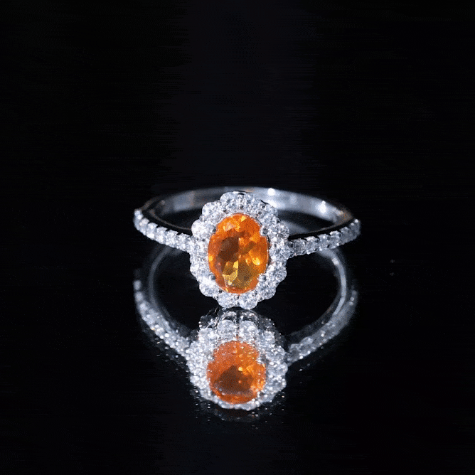 Orange Fire Opal Oval Shape Engagement Ring with Moissanite AAA - Rosec Jewels