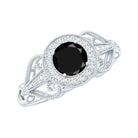 Vintage Inspired Black Spinel and Diamond Engagement Ring AAA - Rosec Jewels