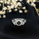 Vintage Inspired Black Spinel and Diamond Engagement Ring AAA - Rosec Jewels