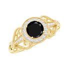 Vintage Inspired Black Spinel and Diamond Engagement Ring AAA - Rosec Jewels