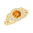Vintage Style Citrine Engagement Ring with Diamond Halo AAA - Rosec Jewels