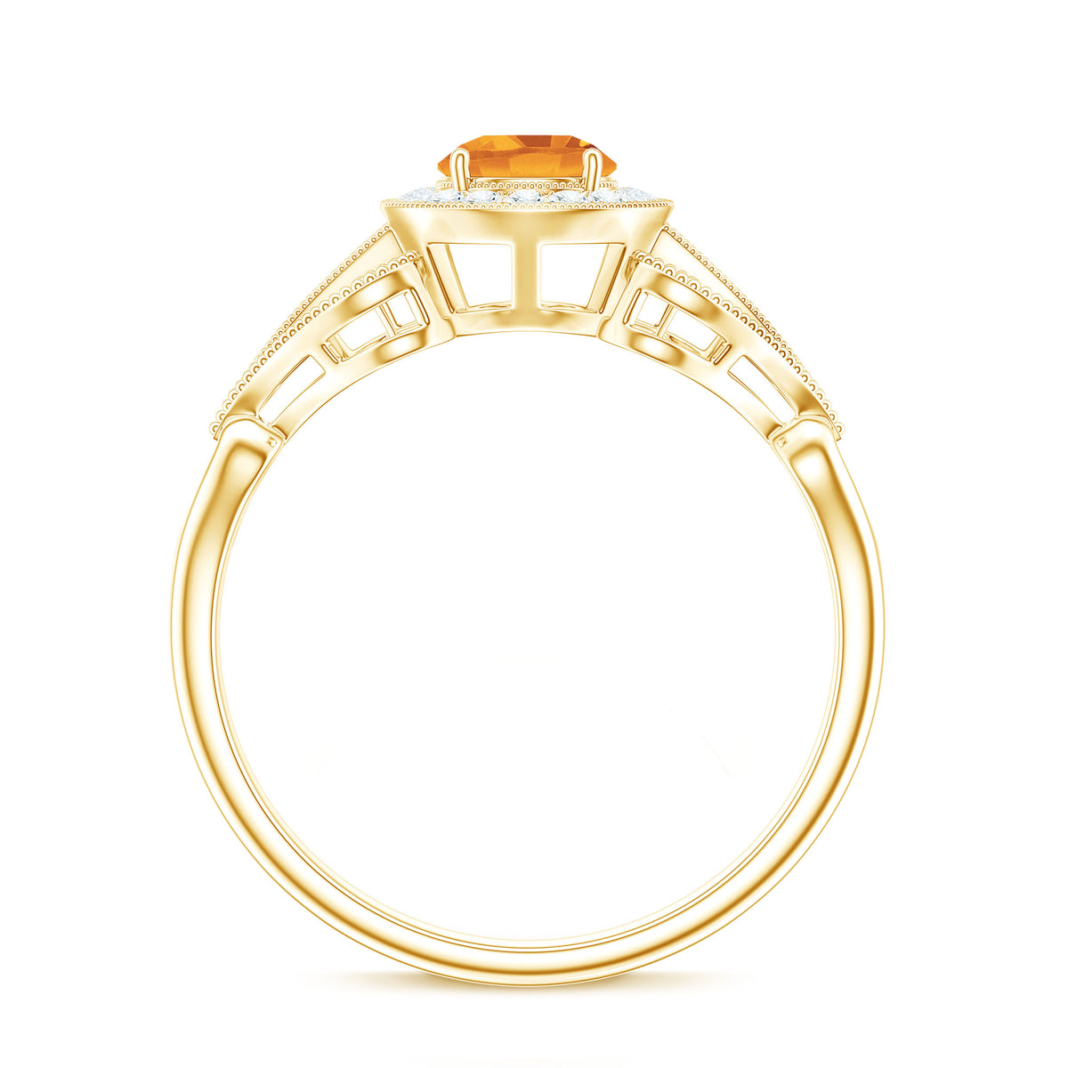 Vintage Style Citrine Engagement Ring with Diamond Halo AAA - Rosec Jewels