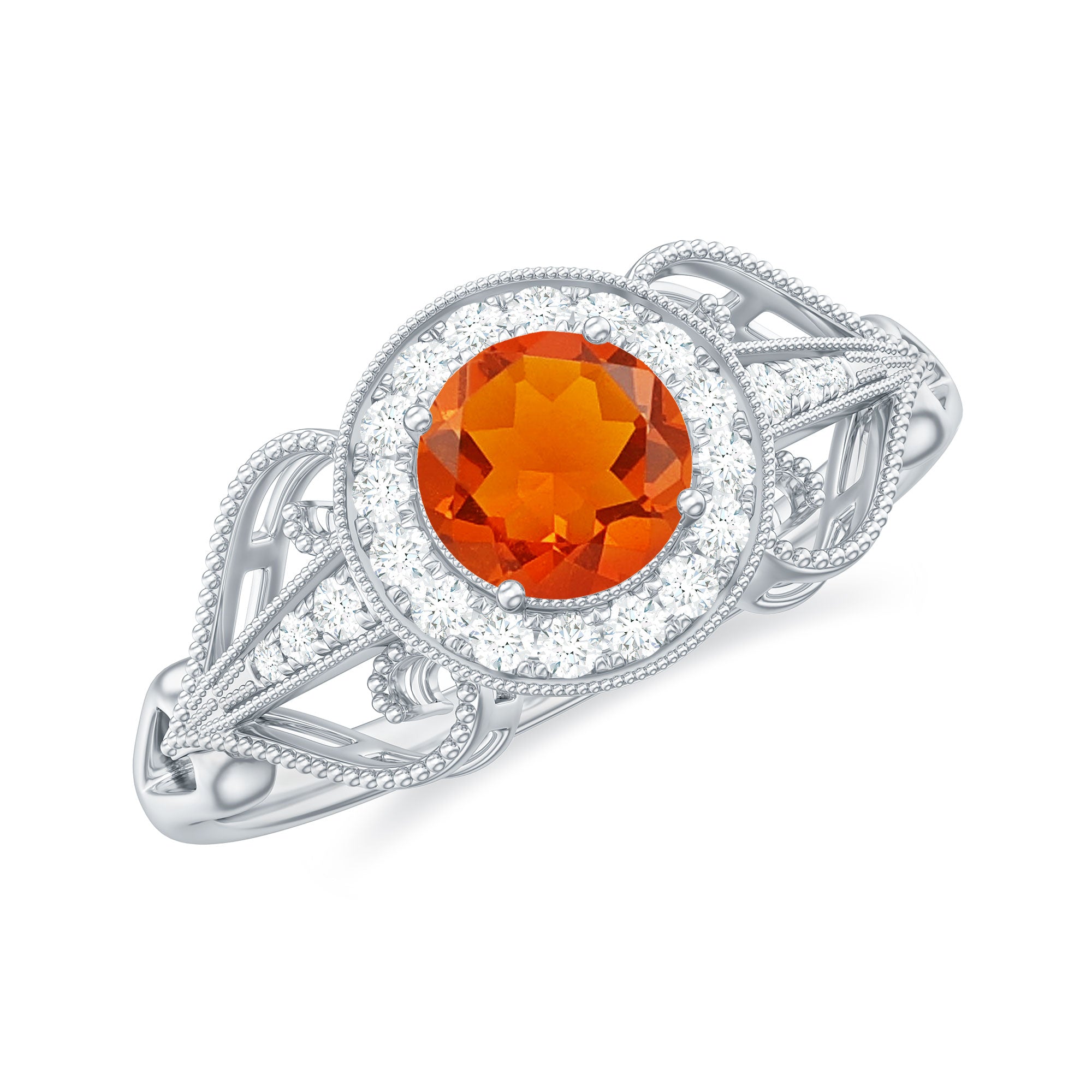 Rosec Jewels-Real 0.45 Carat Fire Opal and Diamond Vintage Inspired Engagement Ring