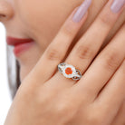 Vintage Fire Opal Diamond Engagement Ring with Beaded Detail Fire Opal - ( AAA ) - Quality - Rosec Jewels